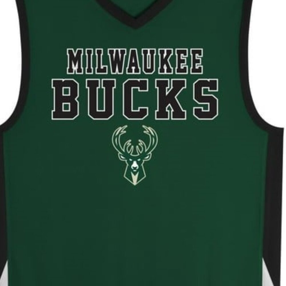 NWT [NBA] Milwaukee Bucks Plan Green/Black Basketball Jersey Youth Sz XL (18/20) - Picture 2 of 7